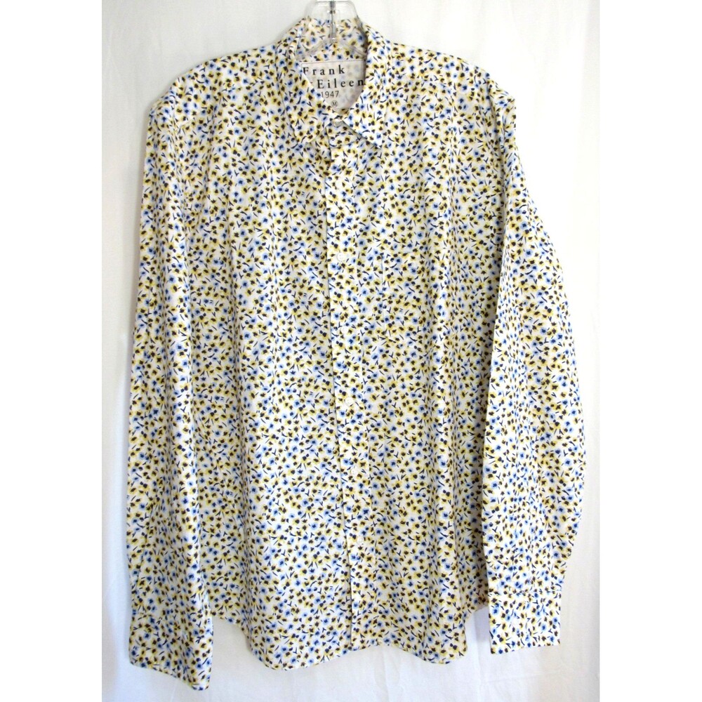 Frank & Eileen Don Blue Yellow Floral Button Down Long Sleeve Shirt Size M NWOT
